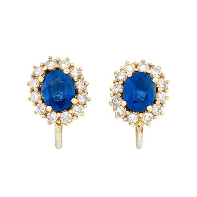 Lot 120 - Pair of Two-Color Gold, Sapphire and Diamond Earrings