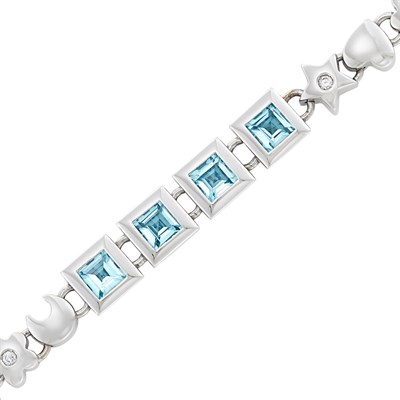 Lot 151 - White Gold, Aquamarine and Diamond Bracelet