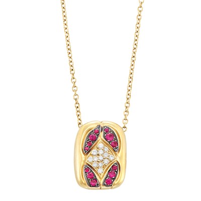Lot 226 - Two-Color Gold, Ruby and Diamond Pendant and Chain, Tenthio
