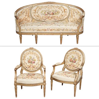 Lot 244 - Louis XVI Style Giltwood Salon Suite...