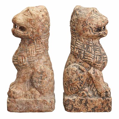 Lot 585 - Pair of Marble Figures of Lions Italian or...