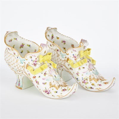 Lot 296 - Pair of Dresden Porcelain Shoes Circa 1900...