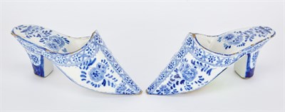 Lot 297 - Pair of Dutch Delft Blue and White Shoes 19th...