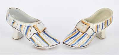 Lot 300 - Pair of Dutch Delft Polychrome Shoes 18th...