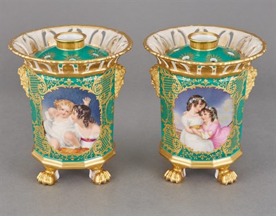Lot 301 - Pair of French Porcelain Green Ground...