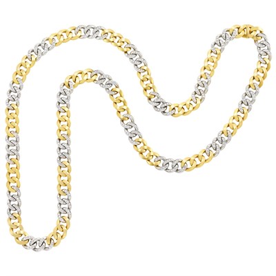 Lot 367 - Long Two-Color Gold and Diamond Curb Link Necklace, Bulgari