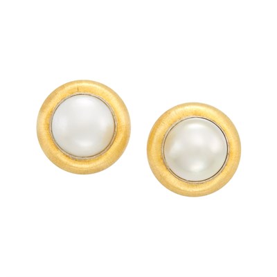 Lot 243 - Pair of Two-Color Gold and Mabe Pearl Earrings, Buccellati