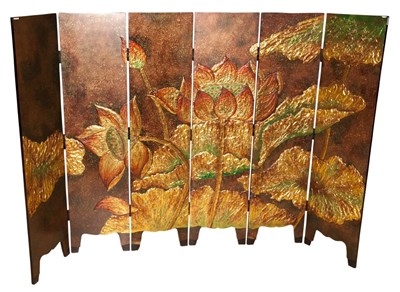 Lot 501 - Asian Six-Panel Floral and Fish Decorated...
