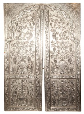 Lot 422 - Pair of Indian Silvered Metal Clad Doors...
