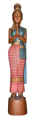 Lot 520 - Pair of Thai Carved and Painted Wood Figures...