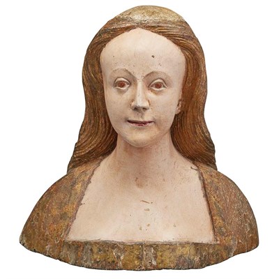 Lot 651 - Polychrome Painted and Parcel Gilt Oak Head...