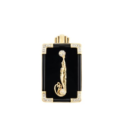 Lot 180 - Two-Color Gold, Black Onyx and Diamond Pendant-Brooch, Erte