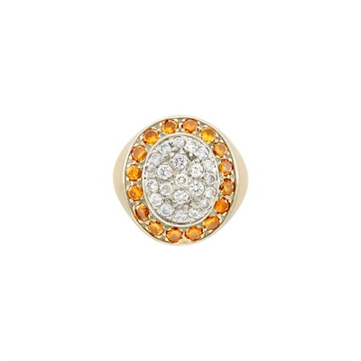 Lot 181 - Two-Color Gold, Diamond and Colored Diamond Ring