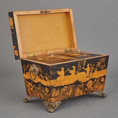 Lot 166 - Regency Penwork Tea Caddy Early 19th century...