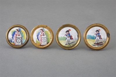 Lot 174 - Set of Four Brass Mounted Enamel Knobs...