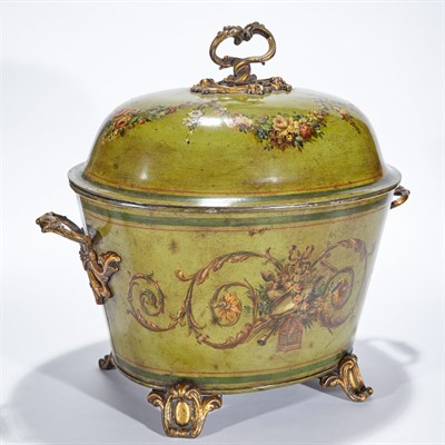 Lot 160 - Victorian Painted and Parcel Gilt Coal Scuttle...