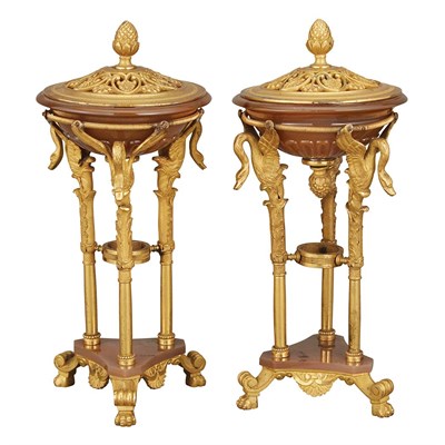 Lot 159 - Pair of Empire Style Gilt-Bronze and Agate...