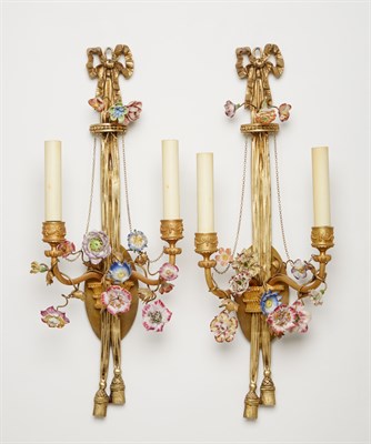 Lot 315 - Pair of Louis XVI Style Porcelain Mounted Gilt-...