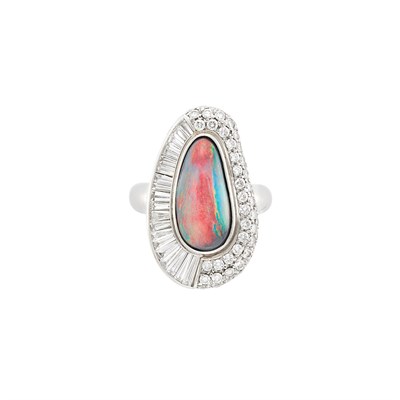 Lot 475 - Platinum, Opal and Diamond Ring