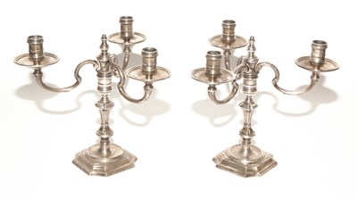 Lot 371 - Pair of English Silver Three-Light Candelabra...