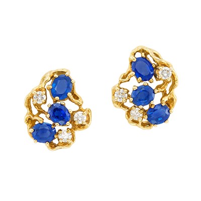 Lot 499 - Pair of Gold, Sapphire and Diamond Earrings, Arthur King
