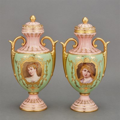 Lot 313 - Pair of Coalport Porcelain Covered Urns Circa...