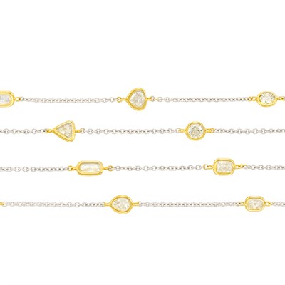 Lot 457 - Long Two-Color Gold and Diamond Chain Necklace
