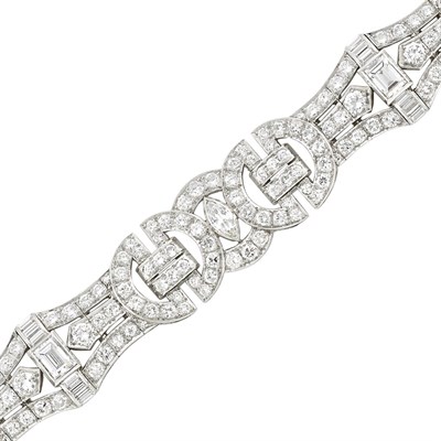 Lot 413 - Art Deco Platinum and Diamond Bracelet, Waslikoff
