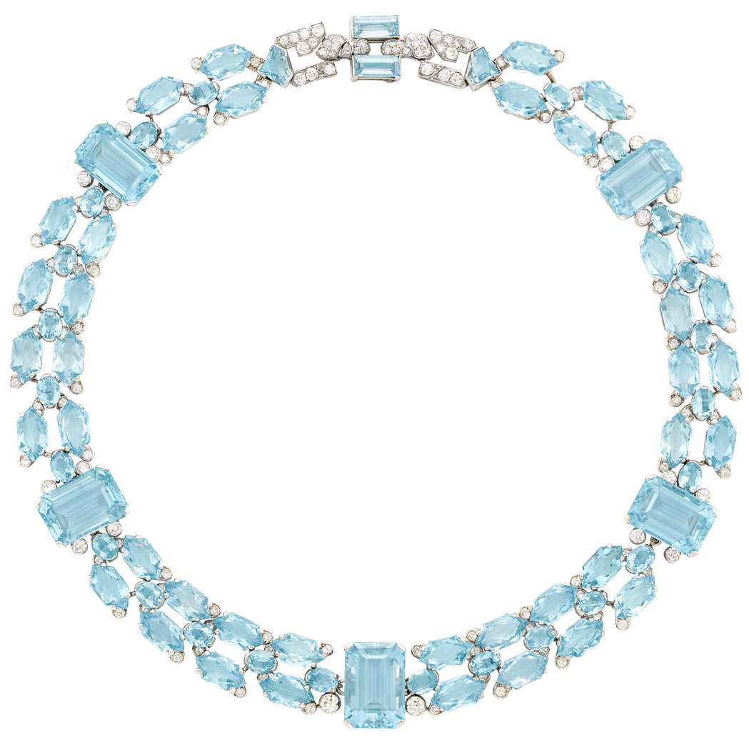 425 - Art Deco Platinum, Aquamarine and Diamond Necklace, Cartier, London