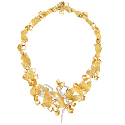 Lot 322 - Two-Color Gold and Diamond Necklace/Brooch Combination, Toni Cavelti