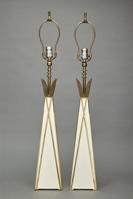 Lot 216 - Pair of Gilt-Metal and Painted Wood Lamps...