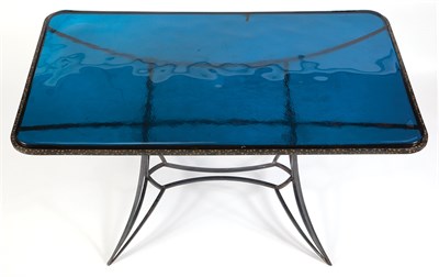 Lot 194 - Brass Inlaid Iron and Glass Dining Table...