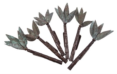 Lot 255 - Set of Six Green and Brown Patinated-Metal...