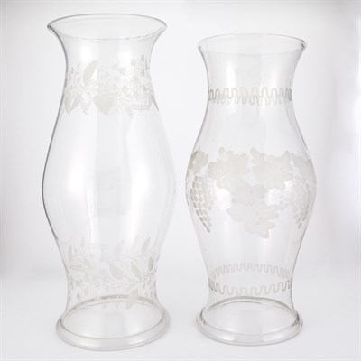 Lot 526 - Two Etched Glass Hurricane Shades 19th Century...