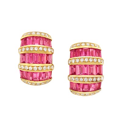 Lot 257 - Pair of Gold, Pink Tourmaline and Diamond Earrings, by H. Stern