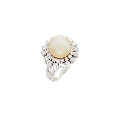 Lot 204 - White Gold, South Sea Cultured Pearl and Diamond Ring