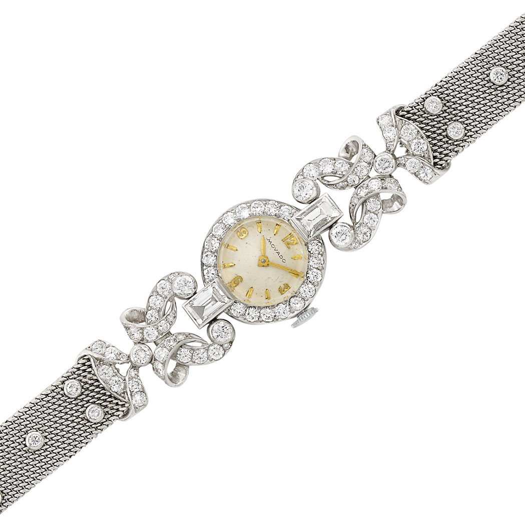 Lot 71 - Platinum and Diamond Wristwatch, Movado