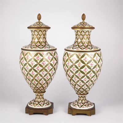 Lot 288 - Pair of Sevres Style Metal Mounted Porcelain...