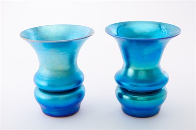 Lot 263 - Two Carder Steuben Blue Aurene Glass Vases...