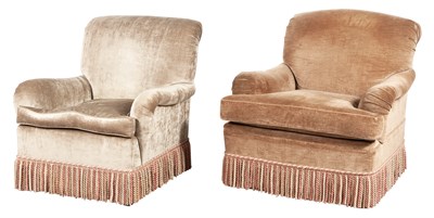 Lot 717 - Two Velvet-Upholstered Swivel Club Chairs Each...