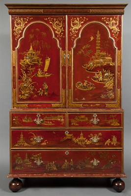 Lot 238 - William and Mary Style Red Japanned and Parcel...