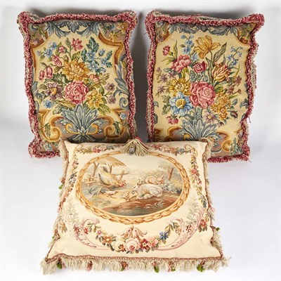 Lot 283 - Pair of Polychrome Wool Needlework Cushion...