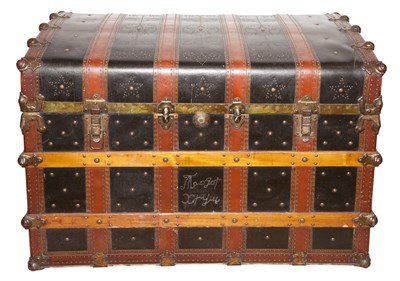 Lot 267 - Wood, Leather and Metal Bound Steamer Trunk...