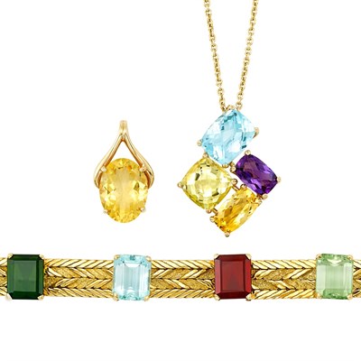 Lot 132 - Gold and Multicolored Gem-Set Bracelet, H. Stern, Pendant and Pendant-Necklace