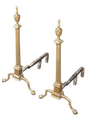 Lot 298 - Pair of Chippendale Engraved Brass Andirons...
