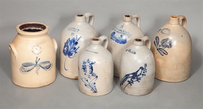 Lot 214 - Group of Six Salt Glazed Stoneware Crocks 19th...