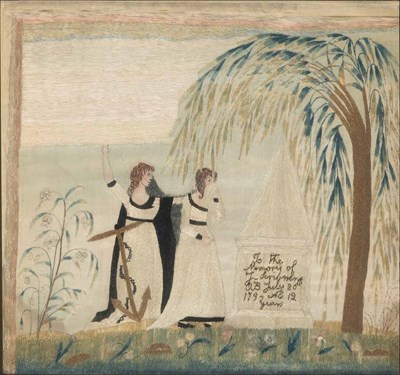 Lot 255 - American Silk Needlework Mourning Picture Late...