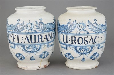 Lot 496 - Pair of English Delftware Apollo Drug Jars...