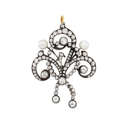 Lot 519 - Antique Silver-Topped Gold, Diamond and Pearl Pendant