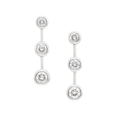 Lot 306 - Pair of White Gold and Diamond Pendant-Earrings